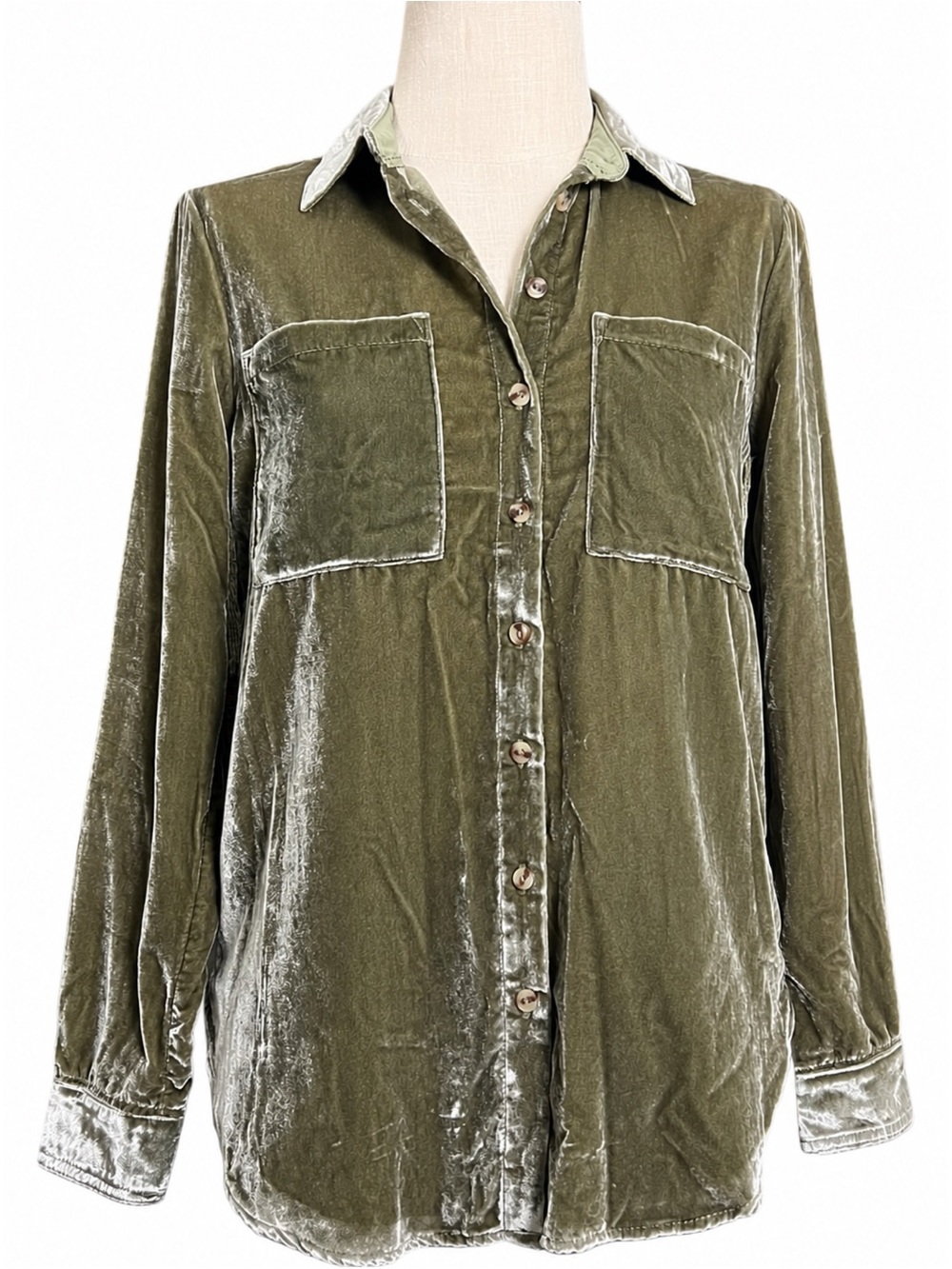 Anthropologie Pilcro Green Velvet Shirt XXS